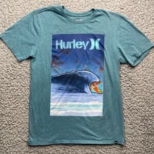 Hurley Shirt Mens Medium Blue Short Sleeve Tee Big Surfer Wave Graphic